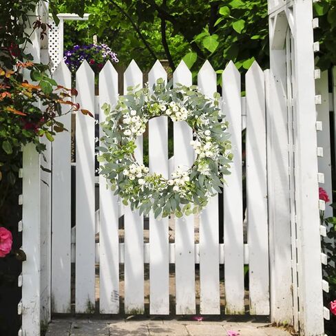 Super Holiday Eucalyptus Wreaths for Front Door, 18 Inch Artificial Green Spring Summer Front Door Wreaths Decor with Big Berries, for Home Farmhouse Porch Wall Outdoor Decorations. in Kuwait