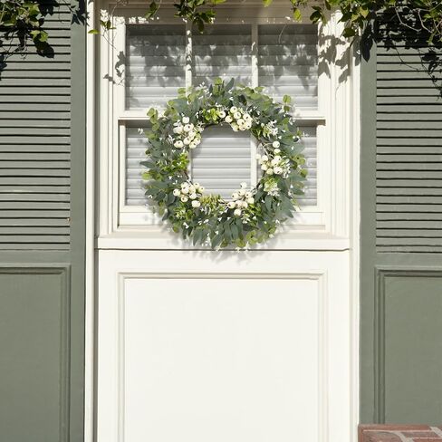 Super Holiday Eucalyptus Wreaths for Front Door, 18 Inch Artificial Green Spring Summer Front Door Wreaths Decor with Big Berries, for Home Farmhouse Porch Wall Outdoor Decorations. in Kuwait
