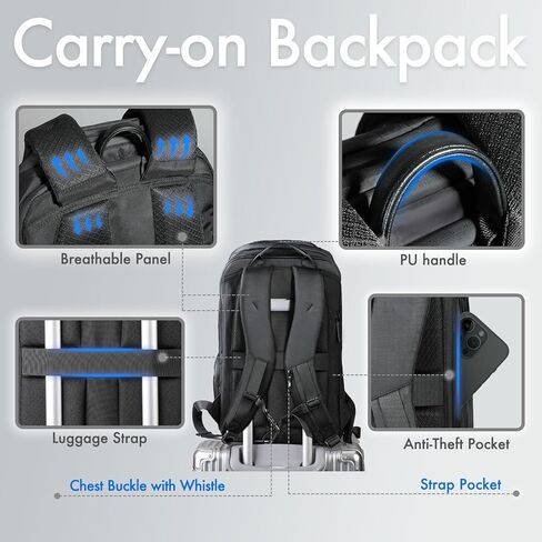 hk Waterproof Travel Backpack for Men – Lightweight 30L Laptop Backpack with 17.3" Compartment, Anti Theft Black Bag for Work, College, Hiking, Carry-On Use in Kuwait