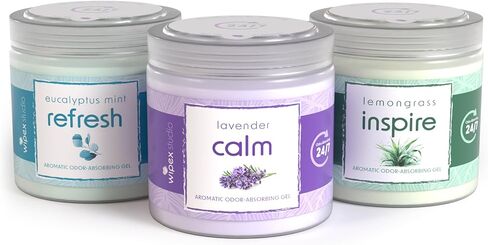 مجموعة متنوعة من مرطبان جل مزيل الرائحة من ويبيكس، 3 عبوات - مزيل الرائحة للمنزل، ممتص للرائحة مع عشب الليمون الملهم، والأوكالبتوس المنعش والنعناع، ​​ورائحة اللافندر الهادئة، 3 عبوات in Kuwait