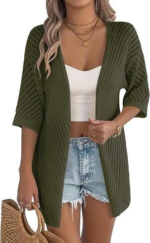 Zeagoo Lightweight Summer Cardigan for Women Short Sleeve V Neck Crochet Kimonos Loose Open Front Hollow Out Cover Ups in Saudi Arabia