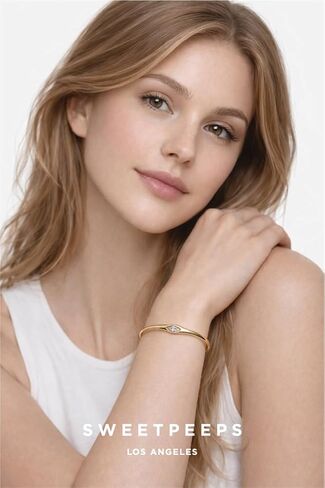 SWEET PEEPS 18K Gold Dipped CZ Bangle Bracelet for Women, Marquise Shaped Cubic Zirconia Open Bangle, Minimalist Gold Jewelry in Saudi Arabia