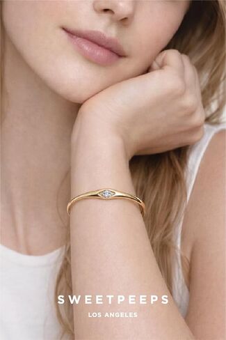 SWEET PEEPS 18K Gold Dipped CZ Bangle Bracelet for Women, Marquise Shaped Cubic Zirconia Open Bangle, Minimalist Gold Jewelry in Saudi Arabia