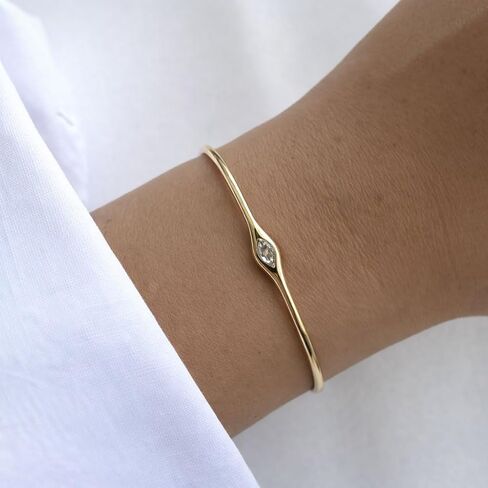 SWEET PEEPS 18K Gold Dipped CZ Bangle Bracelet for Women, Marquise Shaped Cubic Zirconia Open Bangle, Minimalist Gold Jewelry in Saudi Arabia