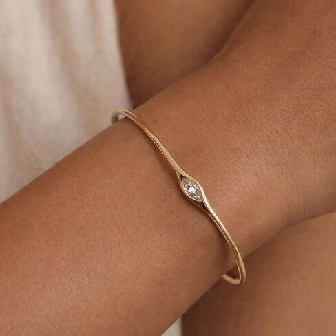 SWEET PEEPS 18K Gold Dipped CZ Bangle Bracelet for Women, Marquise Shaped Cubic Zirconia Open Bangle, Minimalist Gold Jewelry in Saudi Arabia