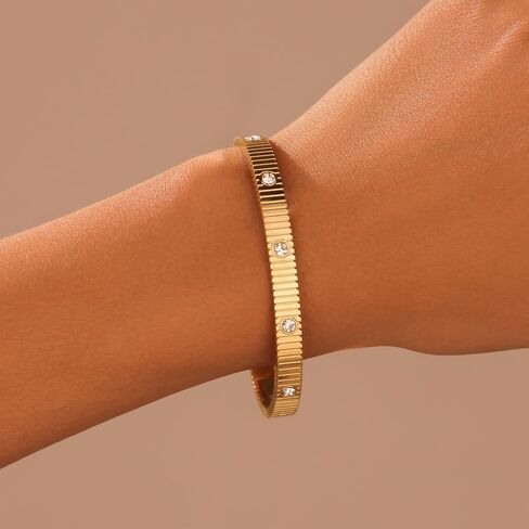 18K Gold Plated Love Bracelets for Women Stainless Steel Cuff Bangle Simple Durable Everyday Wear Jewelry in Saudi Arabia