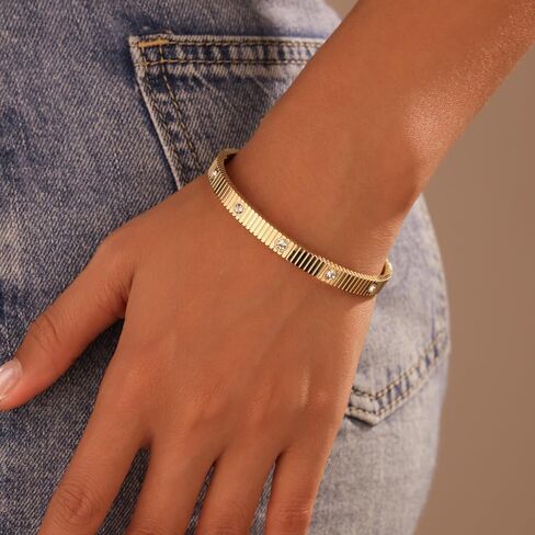 18K Gold Plated Love Bracelets for Women Stainless Steel Cuff Bangle Simple Durable Everyday Wear Jewelry in Saudi Arabia
