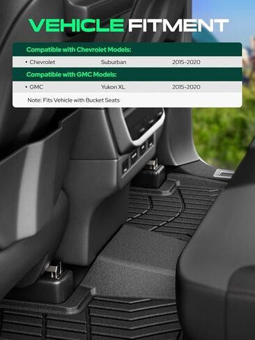 YHTAUTO Automotive Floor Mats Fit for Chevrolet Suburban & GMC Yukon XL 2015-2020 (7seats w/2nd Row Bucket Seats), TPE Floor Liners All-Weather Protection Custom Fit, 1st & 2nd Row & 3 Rows, Set of 4 in Saudi Arabia