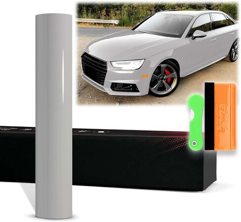 12"x60" (1FTx5FT) PET Super Gloss Light Nardo Gray High Glossy Vinyl Wrap Auto Car Sticker Decal Film Sheet Bubble Free Air Release Technology with Tool Kit in Saudi Arabia