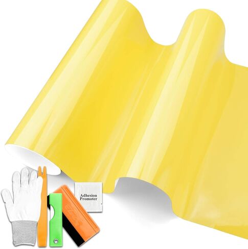 Lemon Yellow Super Gloss Vinyl Wrap Auto Car Sticker Decal Film Sheet Bubble Free Air Release Technology with Tool Set 3FTx5FT in Saudi Arabia