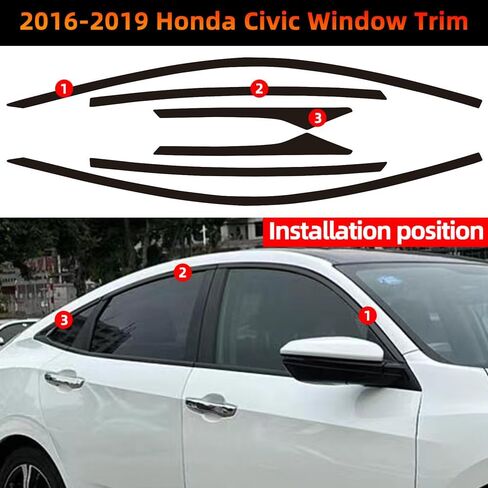 طقم تراكب التعتيم من الكروم لنوافذ جانبية من الفينيل المقطوع مسبقًا متوافق مع Honda Civic 2016-2019 in Saudi Arabia