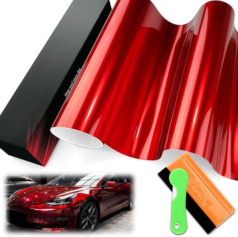 5FTx6FT PET Super Gloss Metallic Red High Glossy Vinyl Wrap Auto Car Sticker Decal Film Sheet Bubble Free Air Release Technology with Tool Set in Saudi Arabia