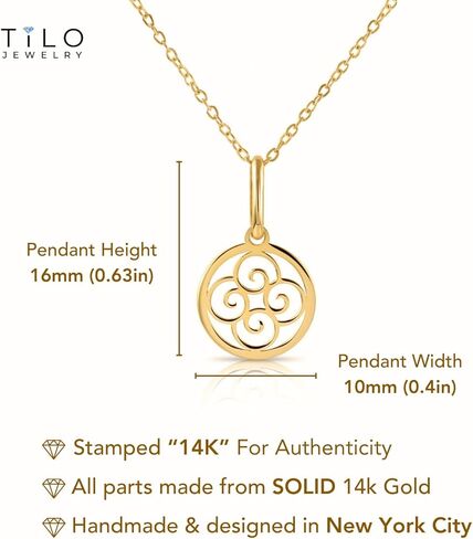 TILO JEWELRY قلادة من الذهب الأصفر الخالص عيار 14 قيراطًا حلزونية حلزونية بأربع أوراق in Saudi Arabia