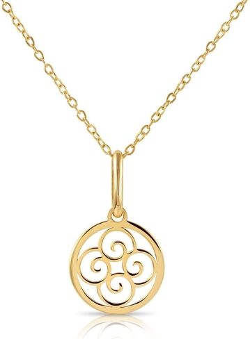 TILO JEWELRY قلادة من الذهب الأصفر الخالص عيار 14 قيراطًا حلزونية حلزونية بأربع أوراق in Saudi Arabia