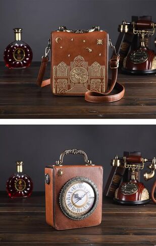 Real Working Clock Purse for Women, Steampunk Gothic Handbag with Top Handle, Vintage Faux Leather Crossbody Shoulder Bag, Unique Victorian Style Novelty Purse for Dark Academia Aesthetic in Saudi Arabia