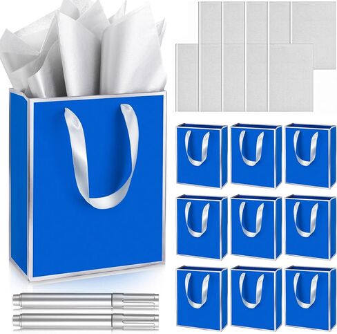 Yeaqee 10 Pack Metallic Paper Gift Bags with Handles Tissue Paper Thank You Favor Bags for Baby Shower Wedding Bridal Shower Groomsmen Him Her 5 Senses Gift(Green, Gold) in Saudi Arabia