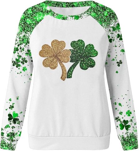 Saint Patricks Day Outfit Women Raglan Sleeve Lucky Leaf Clover Sweatshirt Crewneck Shamrock Tops Casual Irish Gift in Saudi Arabia
