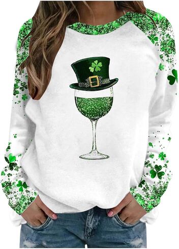 Saint Patricks Day Outfit Women Raglan Sleeve Lucky Leaf Clover Sweatshirt Crewneck Shamrock Tops Casual Irish Gift in Saudi Arabia