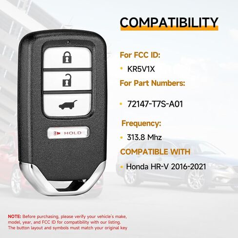 استبدال المفتاح الذكي فوب يناسب هوندا بايلوت CR-V سيفيك 2016-2021 دخول السيارة بدون مفتاح عن بعد 433 ميجا هرتز 47 KR5V2X 72147-TG7-A11 72147-TLA-A01 72147-TLA-A02 in Kuwait