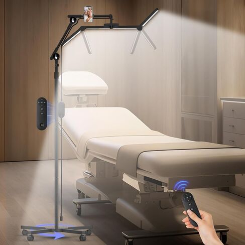 مصباح رموش قابل للطي من 3 أقسام CGBE: ضوء رموش مع قاعدة متدحرجة لفنيي الرموش - ارتفاع قابل للتعديل وزاوية ضوء رمش مع حامل هاتف للوشم التجميلي، أبيض in Saudi Arabia