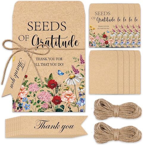 JarThenaAMCS 50 Sets Spring Wildflower Seeds of Gratitude Seed Packets Adhesive Kraft Envelopes Floral Seed Storage Bags with Thank You Tags for Guest Birthday Wedding Party Favors in Saudi Arabia
