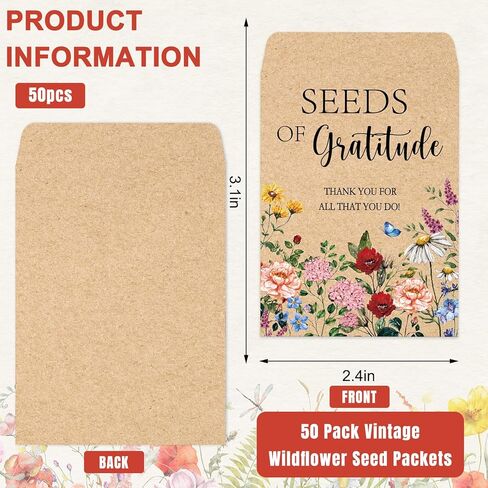 JarThenaAMCS 50 Sets Spring Wildflower Seeds of Gratitude Seed Packets Adhesive Kraft Envelopes Floral Seed Storage Bags with Thank You Tags for Guest Birthday Wedding Party Favors in Saudi Arabia