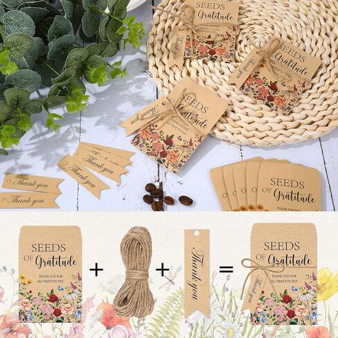 JarThenaAMCS 50 Sets Spring Wildflower Seeds of Gratitude Seed Packets Adhesive Kraft Envelopes Floral Seed Storage Bags with Thank You Tags for Guest Birthday Wedding Party Favors in Saudi Arabia
