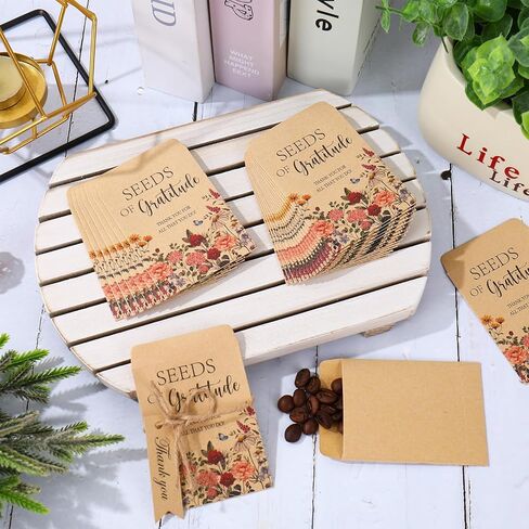 JarThenaAMCS 50 Sets Spring Wildflower Seeds of Gratitude Seed Packets Adhesive Kraft Envelopes Floral Seed Storage Bags with Thank You Tags for Guest Birthday Wedding Party Favors in Saudi Arabia