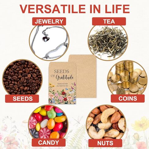 JarThenaAMCS 50 Sets Spring Wildflower Seeds of Gratitude Seed Packets Adhesive Kraft Envelopes Floral Seed Storage Bags with Thank You Tags for Guest Birthday Wedding Party Favors in Saudi Arabia