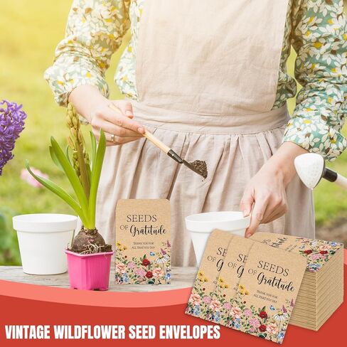 JarThenaAMCS 50 Sets Spring Wildflower Seeds of Gratitude Seed Packets Adhesive Kraft Envelopes Floral Seed Storage Bags with Thank You Tags for Guest Birthday Wedding Party Favors in Saudi Arabia