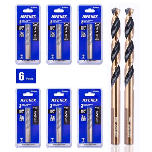 9set*2packs Twist Drill Bits Set, 3-Flat Shank for Anti-Walking, 135° Split Point, Black & Gold Coated, Jobber Length for General Purpose… in Saudi Arabia