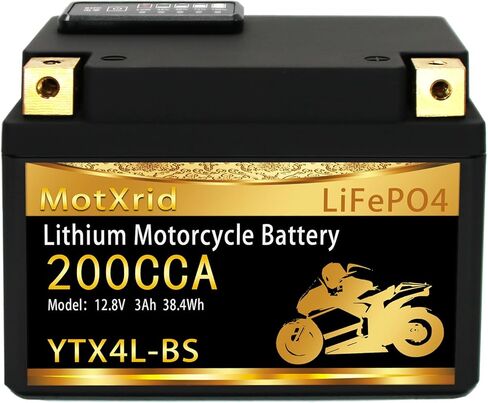 YTX4L-BS 200A Lithium LiFePO4 Motorcycle Battery, 12.8V 3AH, Fits for ATV,UTV,Jet Ski,PWC,Scooter,Lawn Mower,Tractor,Snowmobile,Smart BMS,Digital Readout,3X Cranking Amps,5X Life in Saudi Arabia