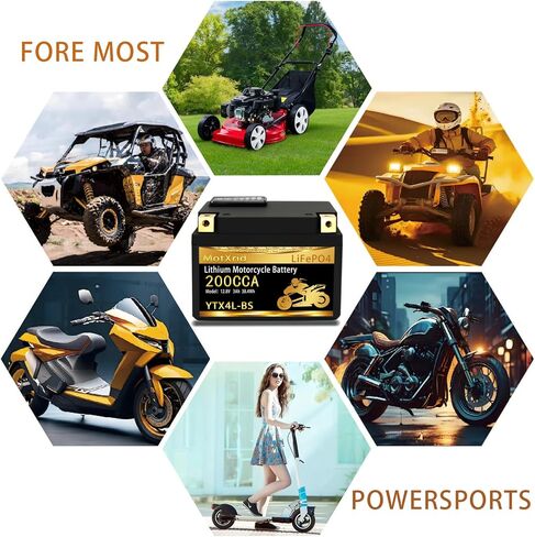 YTX4L-BS 200A Lithium LiFePO4 Motorcycle Battery, 12.8V 3AH, Fits for ATV,UTV,Jet Ski,PWC,Scooter,Lawn Mower,Tractor,Snowmobile,Smart BMS,Digital Readout,3X Cranking Amps,5X Life in Saudi Arabia