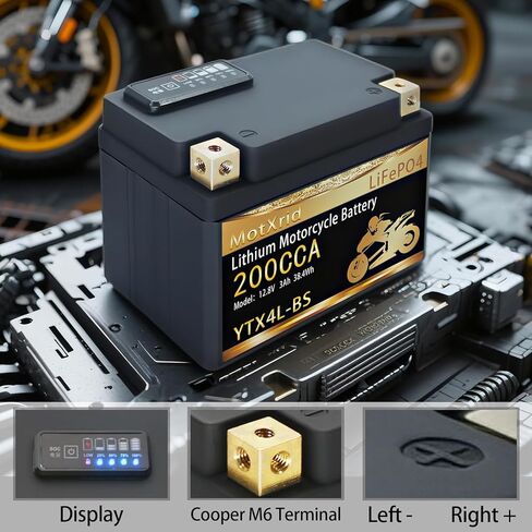 YTX4L-BS 200A Lithium LiFePO4 Motorcycle Battery, 12.8V 3AH, Fits for ATV,UTV,Jet Ski,PWC,Scooter,Lawn Mower,Tractor,Snowmobile,Smart BMS,Digital Readout,3X Cranking Amps,5X Life in Saudi Arabia
