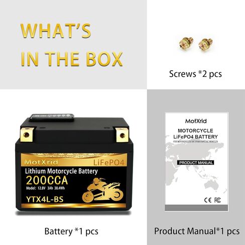 YTX4L-BS 200A Lithium LiFePO4 Motorcycle Battery, 12.8V 3AH, Fits for ATV,UTV,Jet Ski,PWC,Scooter,Lawn Mower,Tractor,Snowmobile,Smart BMS,Digital Readout,3X Cranking Amps,5X Life in Saudi Arabia