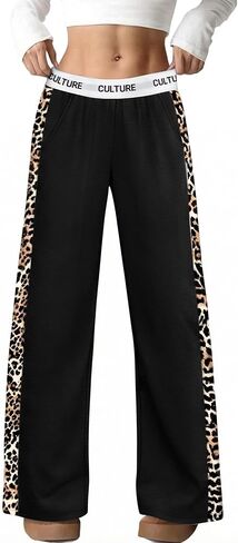 المرأة السراويل الفضفاضة طباعة الفهد كتلة الجانب في سن المراهقة واسعة الساق مفتوحة أسفل Sweatpants Y2K مرونة الخصر بنطلون in Saudi Arabia