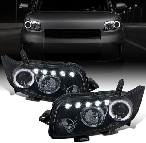 Ronnin - Fits 2008-2010 Scion xB Upgrade LED Halo Rims Running Lights Projector Headlights Assembly Pair | Black in Saudi Arabia