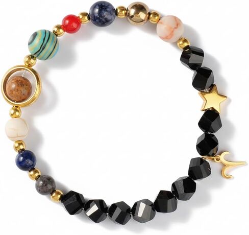 Galaxy Planet Bead Bracelet, Western Zodiac Black Stone Beads, Astrology Gift in Saudi Arabia