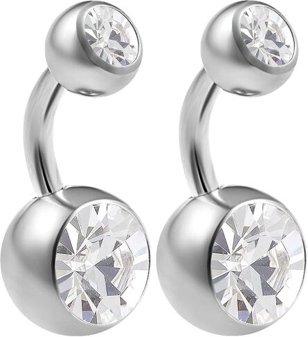 2pcs 14g Implant Grade Surgical Steel Double Crystal Short Navel Belly Button Ring 6mm1/4 14 gauge pick color(s) in Saudi Arabia