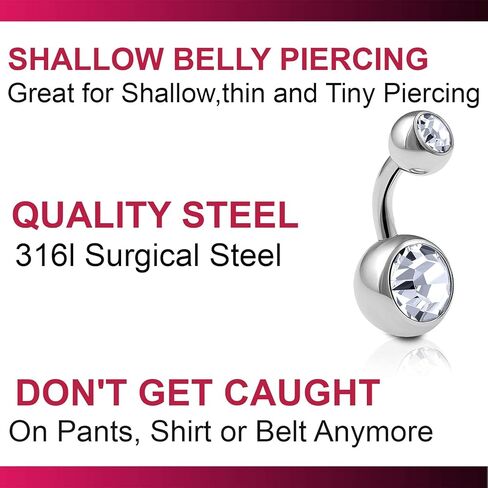 2pcs 14g Implant Grade Surgical Steel Double Crystal Short Navel Belly Button Ring 6mm1/4 14 gauge pick color(s) in Saudi Arabia