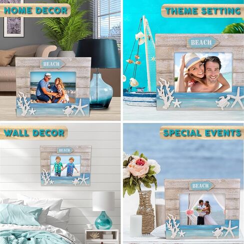 CoTa Global Blue Wave 7x5 Photo Frame - Nautical Wooden Photo Frame with Starfish Display, Handcrafted Beach Theme Picture Holder for Housewarming Gift or Beach Room Decor Display - 10.75 Inches in Saudi Arabia