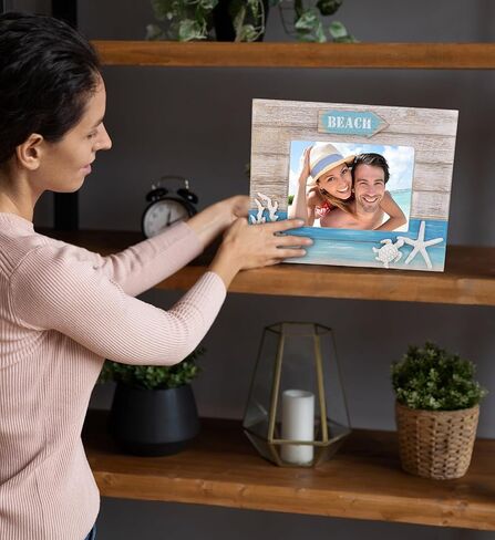 CoTa Global Blue Wave 7x5 Photo Frame - Nautical Wooden Photo Frame with Starfish Display, Handcrafted Beach Theme Picture Holder for Housewarming Gift or Beach Room Decor Display - 10.75 Inches in Saudi Arabia
