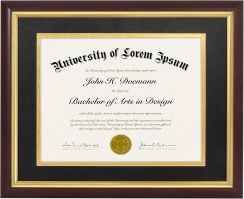 Americanflat Ornate 11x14 Diploma Frame in Mahogany and Gold - Certificate Frame with Black and Gold Mat Displays 8.5x11 Diplomas or Use as 11x14 Frame Without Mat - Vintage Picture Frame in Kuwait