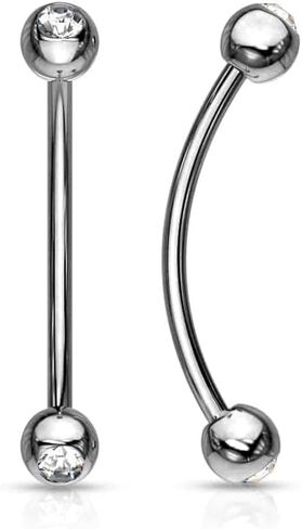 مجموعة من 4 قطع 16 جرام شفافة مزدوجة CZ Gem 316L من الفولاذ المقاوم للصدأ الجراحي طويل عيون الأفعى حلقة ثاقبة اللسان منحني الحديد 3/4 بوصة (18 مم) in Kuwait