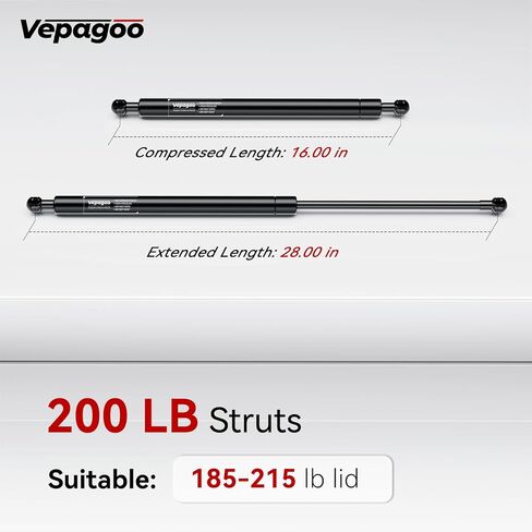 Vepagoo 28 بوصة 200 رطل/889N صدمة تبختر الغاز للخدمة الشاقة، ml28-60 28 بوصة زنبرك غاز لغطاء المقطورة غطاء تونيو المحمول يدعم رفع الغطاء، مجموعة من 2 in Kuwait