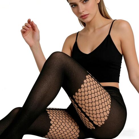 3 Pairs Faux Thigh High Fishnet Stockings for Women Black Opaque Tights Fishnet Tights Pantyhose in Saudi Arabia