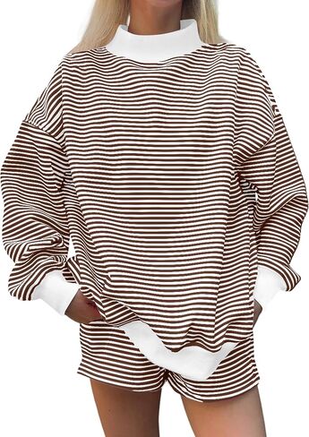 Women Mock Neck Sweatshirt Striped Oversized Long Sleeve Turtleneck Tops Mockneck Sweatshirts 2026 Casual Pullover in Kuwait