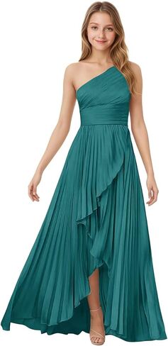 One Shoulder Junior Bridesmaid Dress Stretch Satin Flower Girl Dresses High Low Ruffle Party Gown in Saudi Arabia