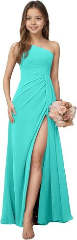 One Shoulder Junior Bridesmaid Dresses for Teen Girls Chiffon Flower Girl Dresses for Wedding Split Girl Formal Dress in Saudi Arabia