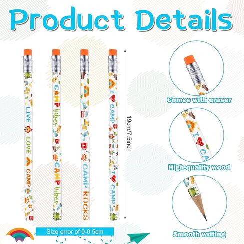 48 قطعة أقلام رصاص للتخييم مع ممحاة أدوات مكتبية سائبة مضحكة VBS الفصول الدراسية اللوازم المدرسية هدية ديكور للتخييم حفلة عيد ميلاد in Kuwait